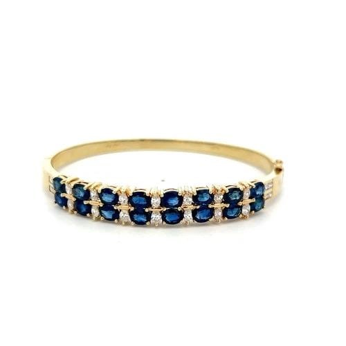 VINTAGE 14K YELLOW GOLD BANGLE BRACELET WITH 1 CARAT DIAMOND 6.64 CARAT SAPPHIRE (1 of 1)