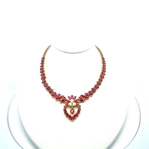 0.75 CARAT DIAMOND AND RUBY 18K YELLOW GOLD GEMS STONE NECKLACE (1 of 1)