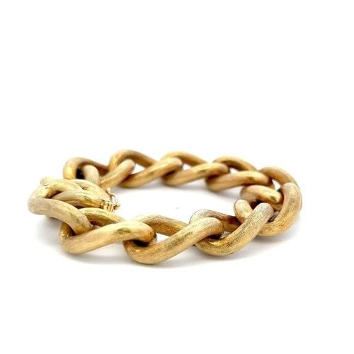 VINTAGE 18 KARAT YELLOW GOLD CHAIN LINK BRACELET 39.8 GRAMS TEXTURED 8 INCH (1 of 2)