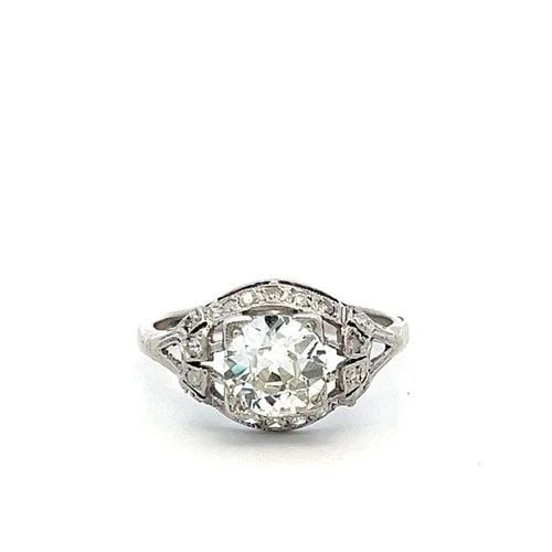 PLATINUM ART DECO RING WITH 1.7 CARAT OLD EUROPEAN CUT DIAMONDS K-VS2 GIA (1 of 2)