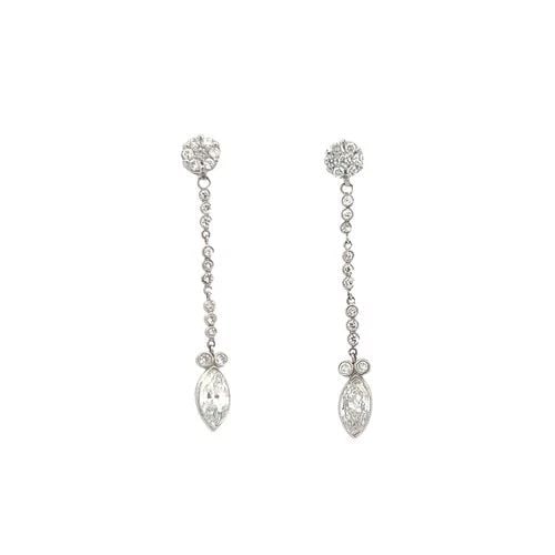 2.11 CARAT MARQUIS SHAPE AND ROUND BRILLIANT DIAMOND PLATINUM DROP EARRINGS (1 of 2)