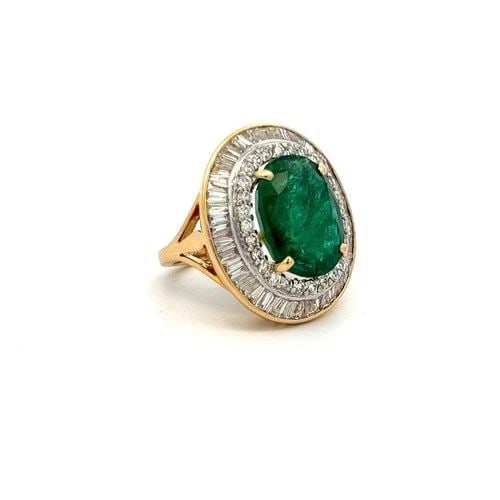 8.65 CARAT EMERALD 2.45 CARAT BAGUETTE AND ROUND DIAMOND 18K YG COCKTAIL RING (1 of 2)