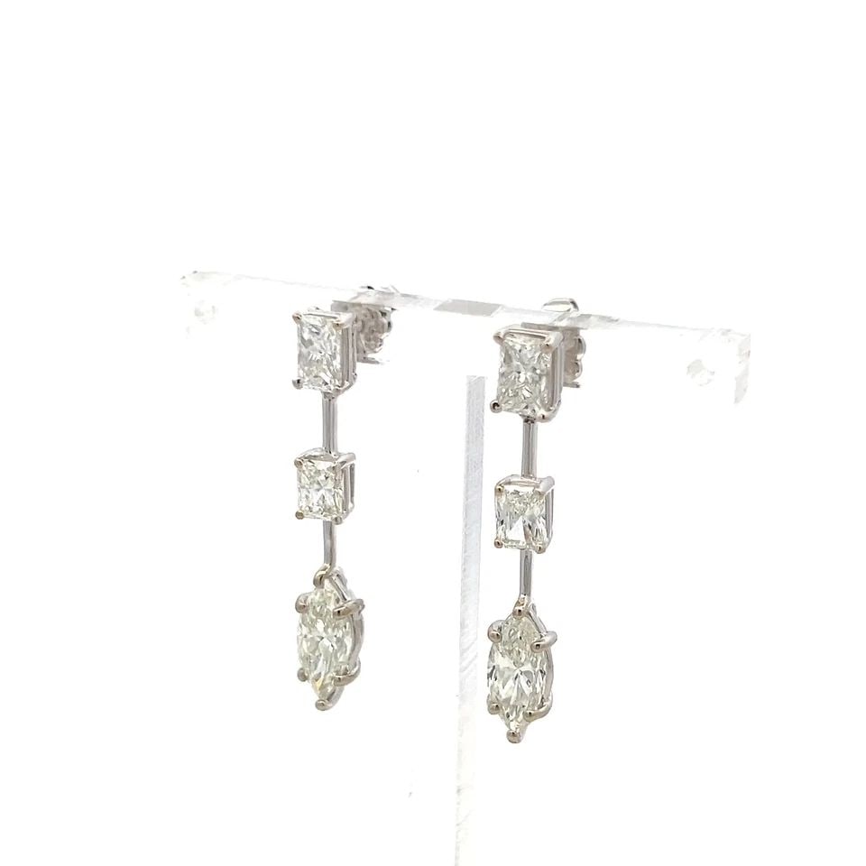 3.24 CARAT MARQUIS RADIANT CUT J-K VS DIAMOND 14K WG DROP EARRINGS (1 of 1)
