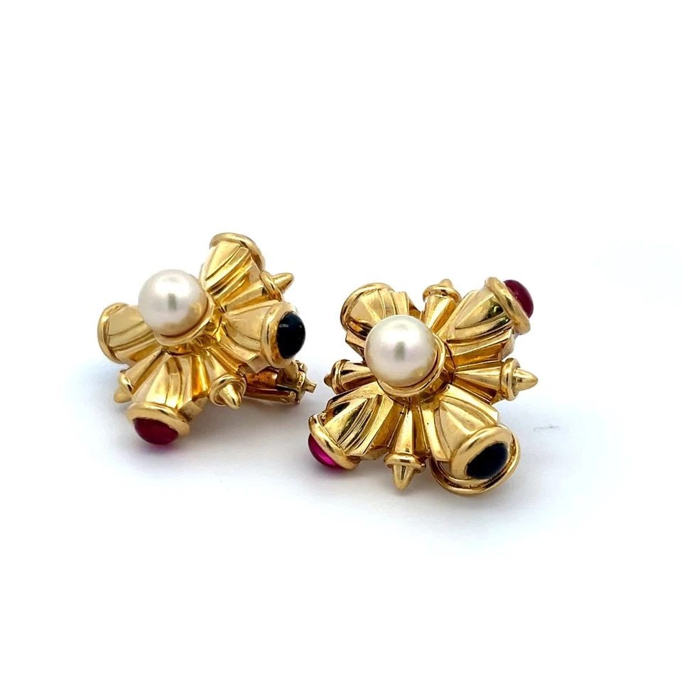 VINTAGE 18K YELLOW GOLD CLIP ON EARRINGS WITH 8.00MM PEARLS 36.5 GRAMS (1 of 1)