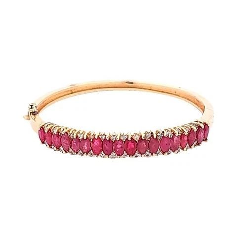 5.95CT MARQUISE RUBY & 0.85CT ROUND BRILLIANT DIAMOND BANGLE IN 14K YELLOW GOLD (1 of 2)