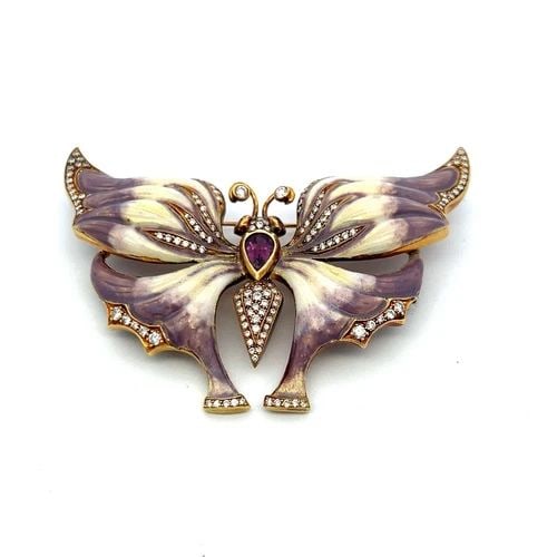 1.30 CARAT ROUND BRILLIANT DIAMOND 1.10 CARAT AMETHYSTS 18 KARAT YELLOW GOLD PIN (1 of 2)