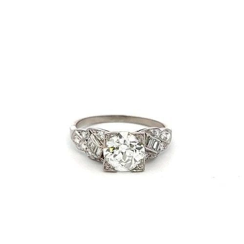 PLATINUM ART DECO RING WITH 1.63 CARAT OLD EUROPEAN CUT GIA DIAMONDS SIZE 5.25 (1 of 2)