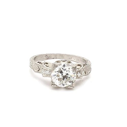 1.59 CARAT CIRCULAR BRILLIANT AND OLD EUROPEAN DIAMOND PLATINUM ENGAGEMENT RING: 1.59 CARAT CIRCULAR BRILLIANT AND OLD EUROPEAN DIAMOND PLATINUM ENGAGEMENT RING Title: 1.59 Carat Circular Brilliant Cut I I1 and Old European Cut I SI1 Diamond Platinum Engagement Ring Style: Engagem