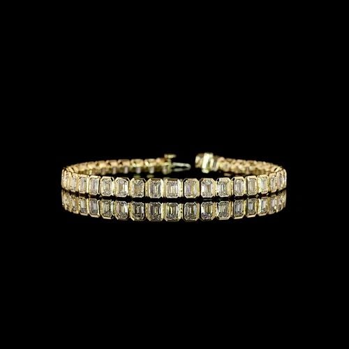 LAB-GROWN 10.64 CARAT EMERALD E-F-VS1 DIAMOND 14K YELLOW GOLD TENNIS BRACELET (1 of 2)