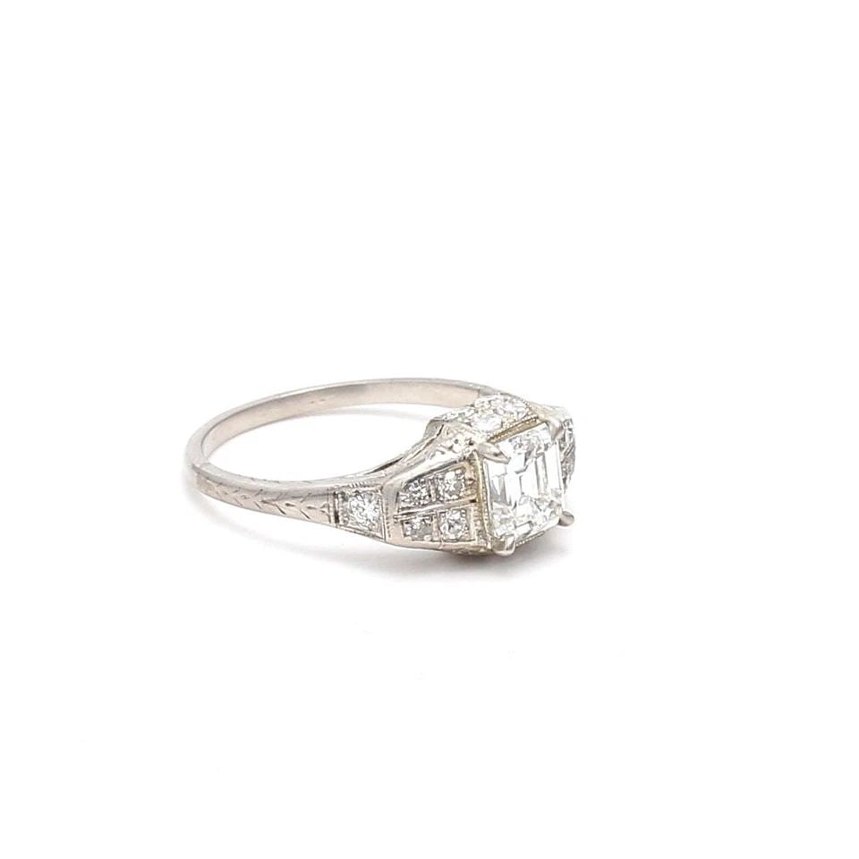 1.14 CARAT EMERALD CUT E SI1 & ROUND BRILLIANT I I1 DIAMOND PLATINUM RING (1 of 1)