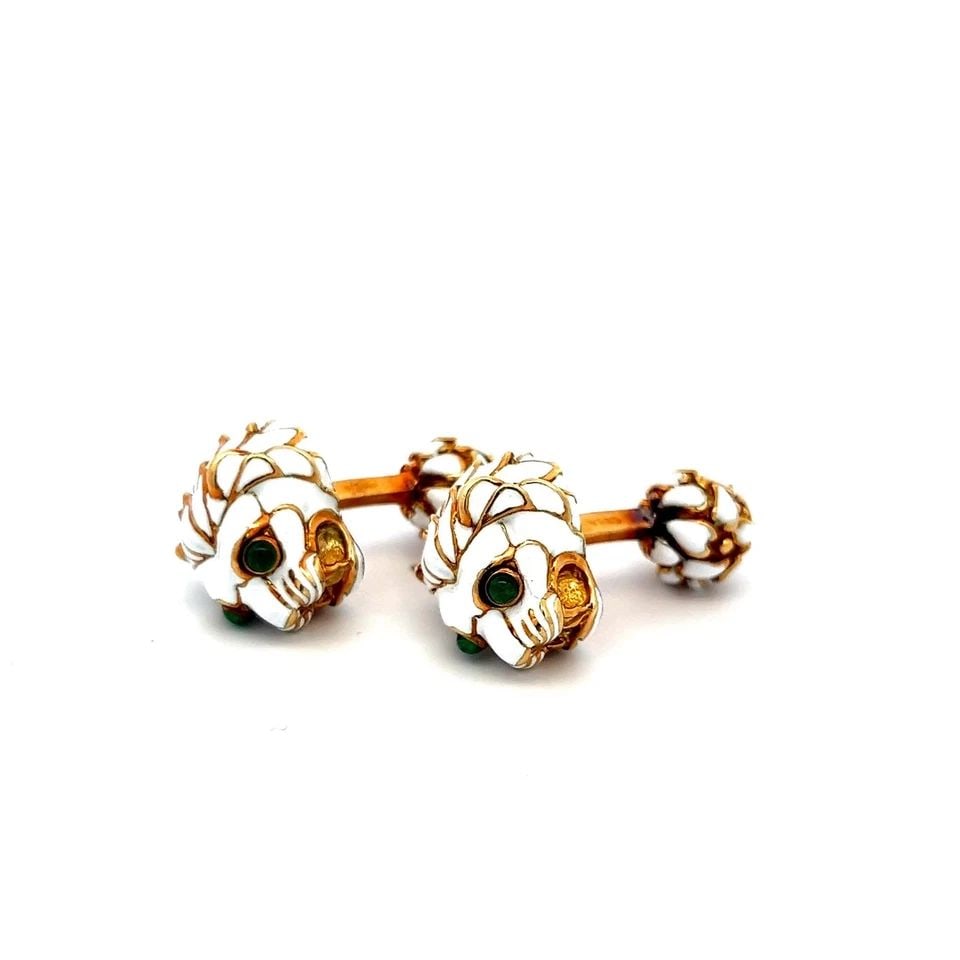 DAVID WEBB ENAMEL 18 KARAT YELLOW GOLD FIXED BACK CUFFLINKS (1 of 1)