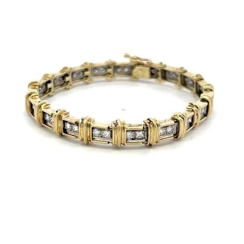 3.00 CARAT ROUND BRILLIANT H SI1 DIAMOND 14 KARAT YELLOW GOLD TENNIS BRACELET (1 of 2)