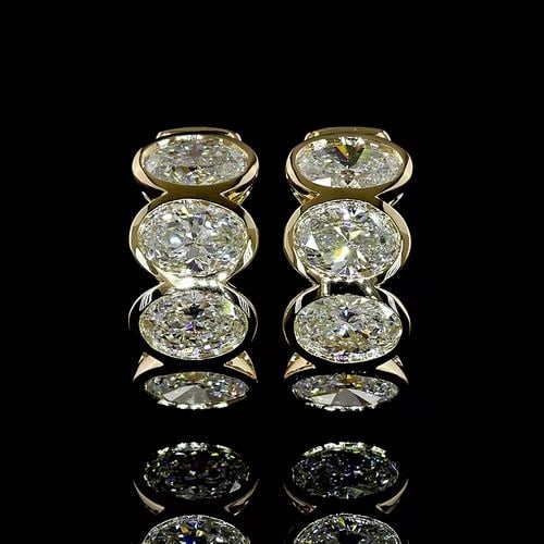 LAB-GROWN 2.01 CARAT OVAL E-F-VS+ DIAMOND 14K YELLOW GOLD HUGGIES EARRINGS (1 of 2)