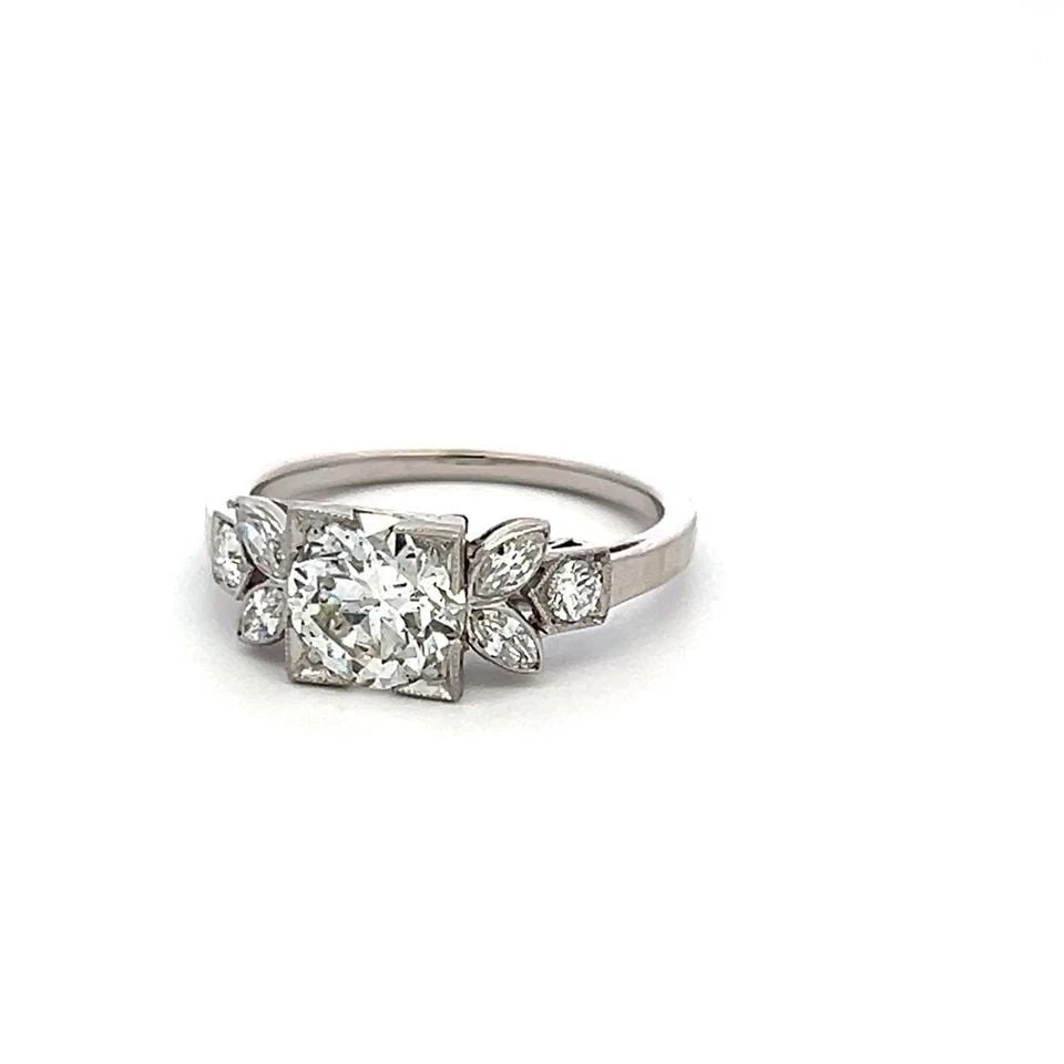 PLATINUM ART DECO RING WITH 1.46 CT ROUND MARQUIS & CIRCULAR DIAMONDS I-SI2 GIA (1 of 1)