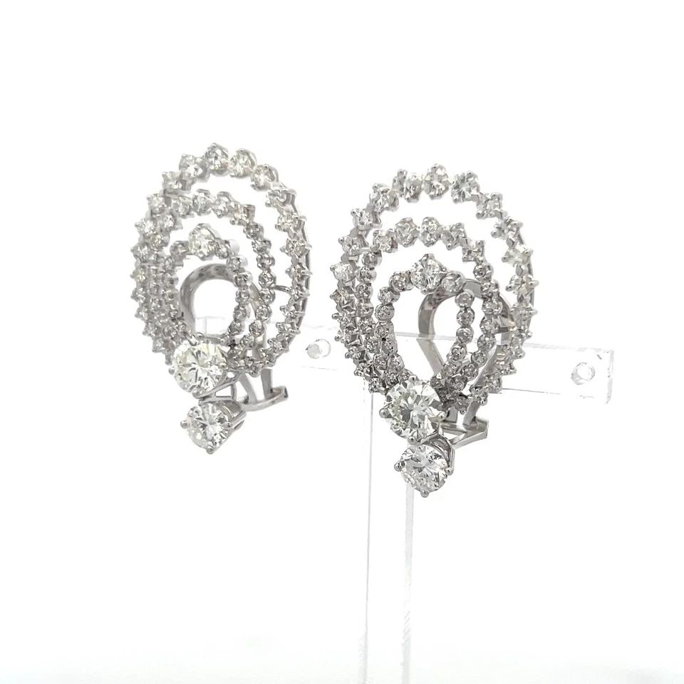 ESTATE 18K WHITE GOLD CLIP ON EARRINGS WITH 4.96 CARAT ROUND G-VS DIAMONDS (1 of 1)