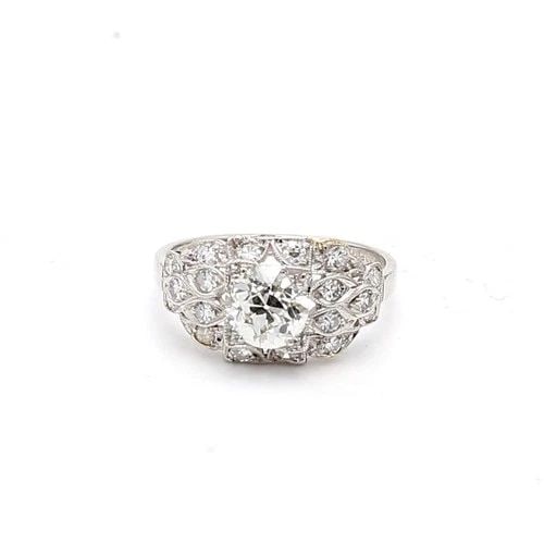 1.47CT OLD EUROPEAN CUT K VS1 DIAMOND PLATINUM ANTIQUE WEDDING RING: 1.47CT OLD EUROPEAN CUT K VS1 DIAMOND PLATINUM ANTIQUE WEDDING RING Title: Elegant antique platinum wedding ring featuring a 1.11-carat Old European Cut center diamond graded K VS1 (GIA 6223418647). T