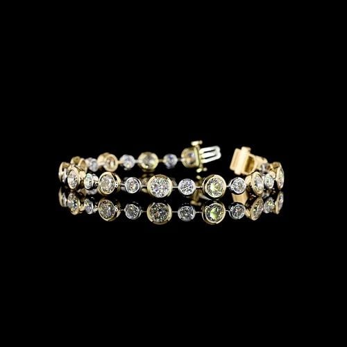 LAB-GROWN 10.87 CARAT ROUND E-F-VS1 DIAMOND 14K TWO TONE STATION BRACELET (1 of 2)