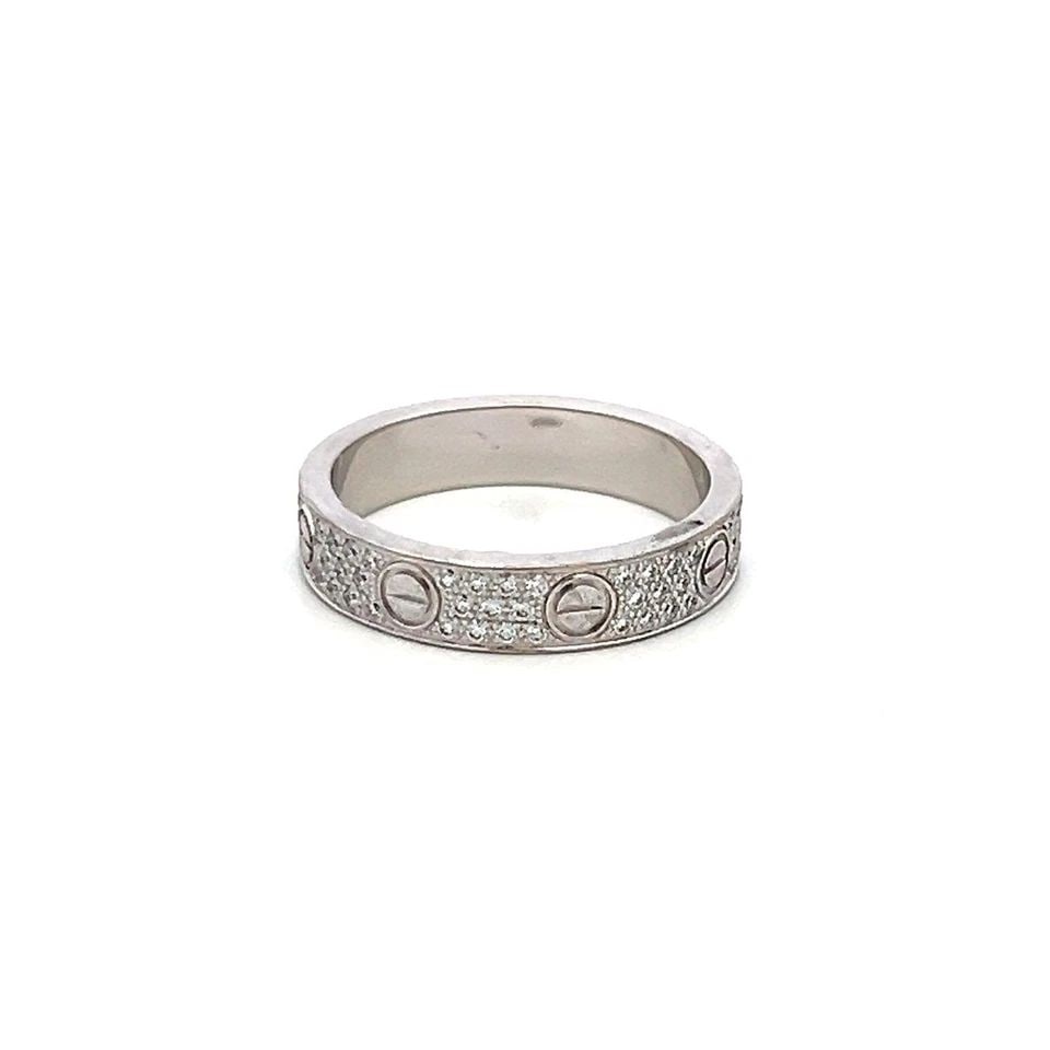 CARTIER 0.31 CARAT ROUND BRILLIANT F VS DIAMOND 18 KARAT WHITE GOLD LOVE RING: CARTIER 0.31 CARAT ROUND BRILLIANT F VS DIAMOND 18 KARAT WHITE GOLD LOVE RING PRODUCT DESCRIPTION Designer: CARTIER Title: Cartier 0.31 Carat Round Brilliant F VS Diamond 18 Karat White Gold Love Ring