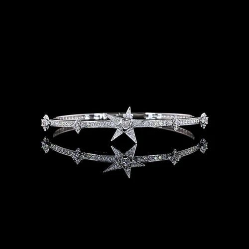 LAB-GROWN 2.61 CARAT ROUND E-F-VS1 DIAMOND 14K WHITE GOLD BANGLES BRACELET (1 of 2)