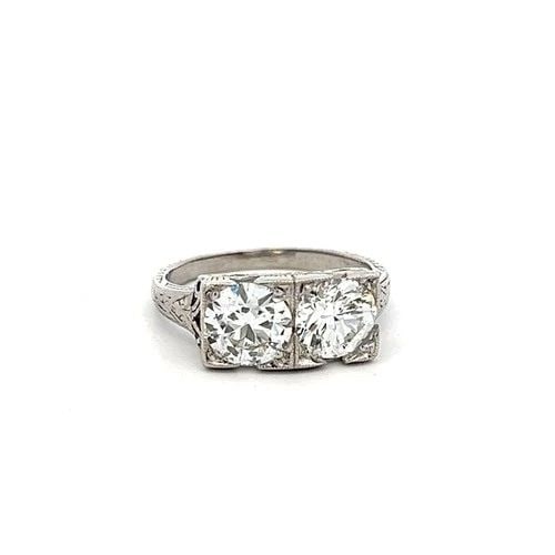 PLATINUM TWO-STONE RING WITH 1.74 CT CIRCULAR BRILLIANT DIAMONDS SIZE 4.75 GIA (1 of 2)