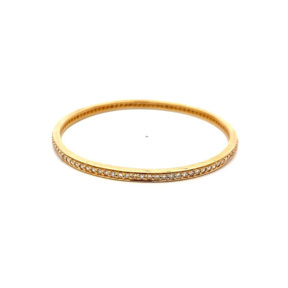 18K YELLOW GOLD BANGLE BRACELET WITH 2.5 CARAT ROUND H-SI DIAMONDS SIZE 7.5 (1 of 1)