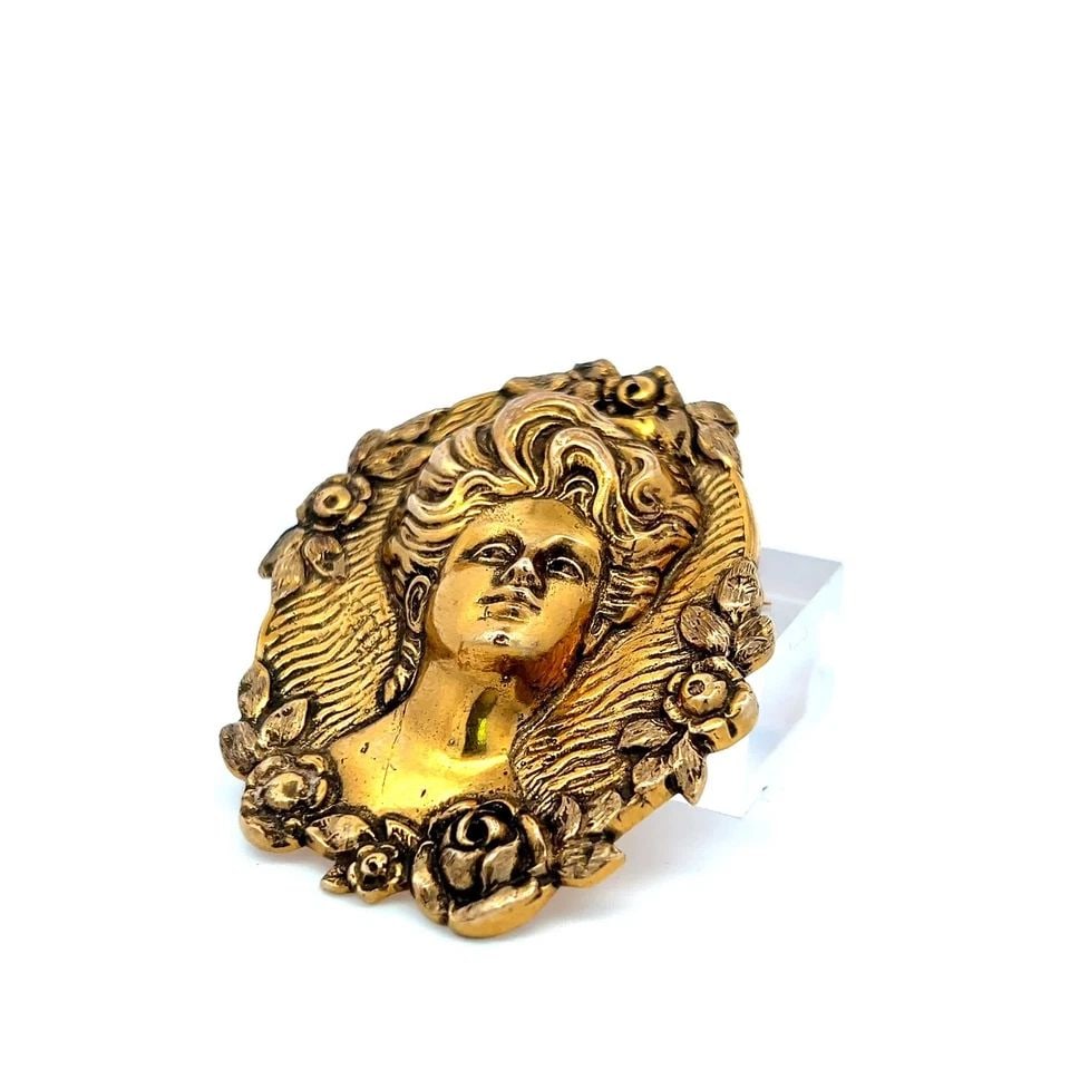 ANTIQUE 14K YELLOW GOLD PORTRAIT FLORAL MOTIF PIN BROOCH 32.9 GRAMS (1 of 1)