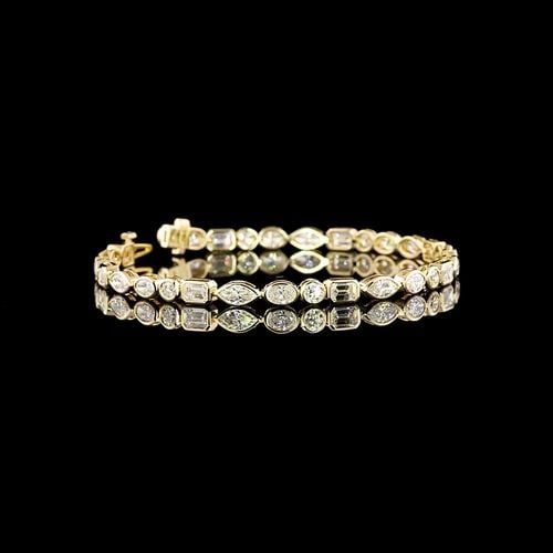 LAB-GROWN 6.88 CARAT MIX E-VVS2 DIAMOND 14K YG TENNIS BRACELET: LAB-GROWN 6.88 CARAT MIX E-VVS2 DIAMOND 14K YG TENNIS BRACELET Title: High-quality Brand-New Echo Friendly Elegant Lab-Grown 6.88 Carat MIX E-VVS2 Diamond 14K Yellow Gold Tennis Bracelet Video Link: W