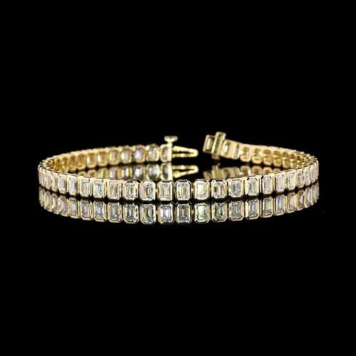 LAB-GROWN 7.10 CARAT EMERALD D-VS1 DIAMOND 14K YG TENNIS BRACELET: LAB-GROWN 7.10 CARAT EMERALD D-VS1 DIAMOND 14K YG TENNIS BRACELET Title: High-quality Brand-New Echo Friendly Elegant Lab-Grown 7.10 Carat Emerald D-VS1 Diamond 14K Yellow Gold Tennis Bracelet Video L