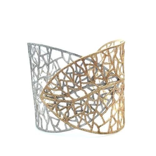 TEXTURED OPENWORK LEAF DESIGN 14 KARAT TWO TONE GOLD CUFF BRACELET (1 of 2)