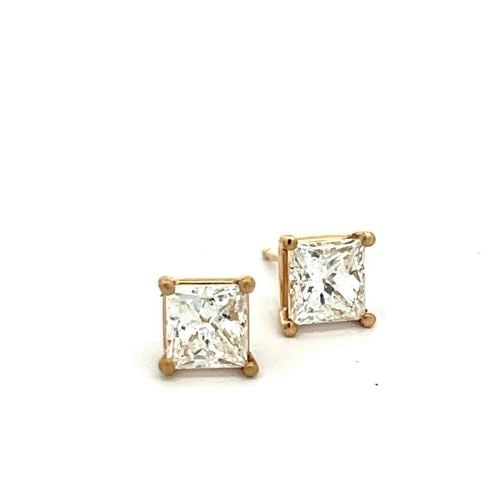 1.86 CARAT PRINCESS CUT H-G SI2 DIAMOND 14 KARAT YELLOW GOLD STUD EARRINGS (1 of 2)
