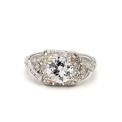 1.86 CARAT CIRCULAR BRILLIANT CUT G-I2 DIAMOND PLATINUM ART DECO RING (1 of 2)