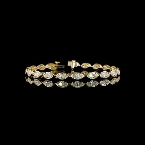 LAB-GROWN 7.32 CARAT MARQUISE E-F-VS1 DIAMOND 14K YELLOW GOLD TENNIS BRACELET: LAB-GROWN 7.32 CARAT MARQUISE E-F-VS1 DIAMOND 14K YELLOW GOLD TENNIS BRACELET Title: High-quality Brand-New Echo Friendly Elegant Lab-Grown 7.32 Carat Marquise E-F-VS1 Diamond 14K Yellow Gold Tennis B