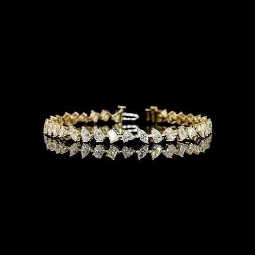 LAB-GROWN 7.52 CARAT MIX E-F-VS1 DIAMOND 14K YELLOW GOLD STATION BRACELET (1 of 1)