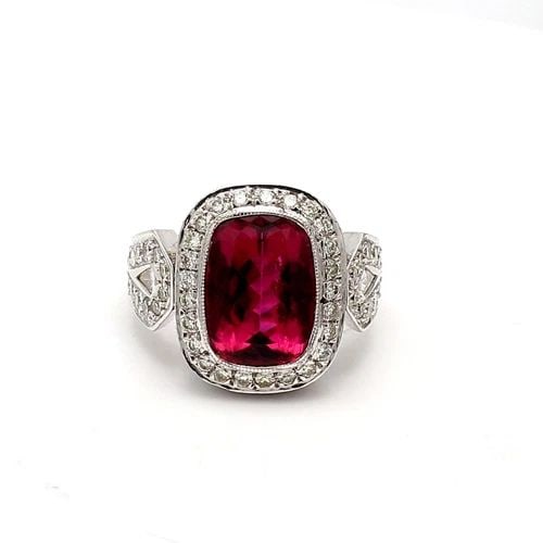 6.00 CARAT TOURMALINE 2.71 CARAT ROUND & KITE DIAMOND 14K WG GEMS STONE RING (1 of 2)