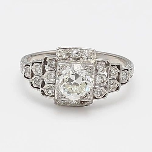 1.02 CARAT OLD EUROPEAN CUT J SI1 DIAMOND PLATINUM ART DECO RING (1 of 2)