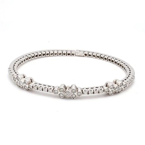 1.50 CARAT ROUND BRILLIANT I SI1 DIAMOND 18K WHITE GOLD CUFF BRACELET (1 of 2)