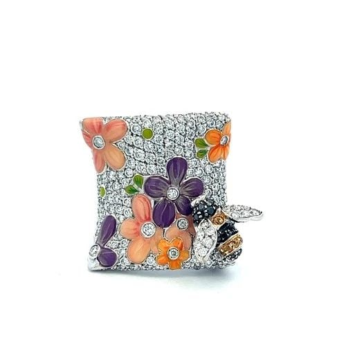 18K WHITE GOLD FLORAL COCKTAIL RING WITH 1.05 CARAT ROUND H VS DIAMONDS (1 of 2)
