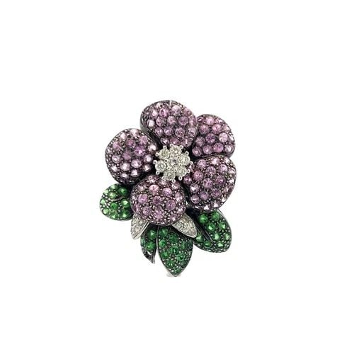 3.80 CARAT SAPPHIRE 1.25 CARAT TSAVORITE 0.50 CARAT DIAMOND 18K WG PIN BROOCH (1 of 2)