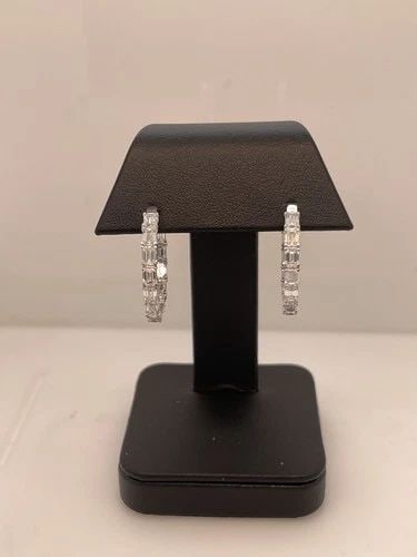 LAB-GROWN 5.64 CARAT EMERALD E-F-VS2 DIAMOND 14K WHITE GOLD HOOPS EARRINGS (1 of 1)