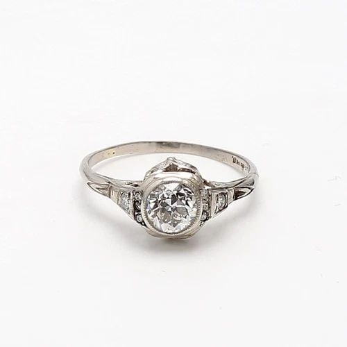 0.82 CARAT OLD EUROPEAN CUT G VS1 DIAMOND PLATINUM ART DECO RING (1 of 2)