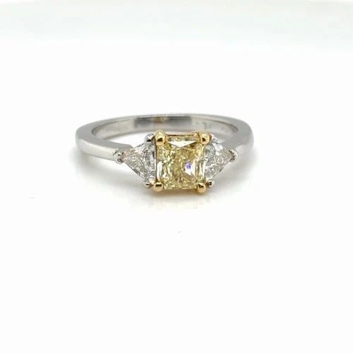 1.01CT NATURAL FANCY YELLOW CUT-CORNERED RECTANGULAR MOD. BRILLIANT RING IN PLAT (1 of 2)