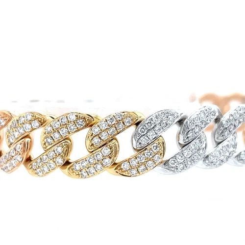 DIAMOND CUBAN LINK BRACELET, 18K TRI-TONE, 3.72 CARATS DIAMOND TW, VS G-H COLOR (1 of 2)