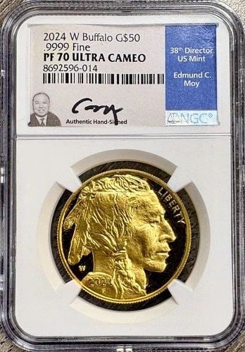 2024 W PROOF AMERICAN GOLD BUFFALO $50 9999 FINE NGC PF70 ULTRA CAMEO MOY SIGNED: 2024 W PROOF AMERICAN GOLD BUFFALO $50 9999 FINE NGC PF70 ULTRA CAMEO MOY SIGNED 2024 W Proof American Gold Buffalo $50 9999 Fine NGC PF70 Ultra Cameo Moy Signed THE ITEM(S) IN THE PHOTO(S) IS THE EXA