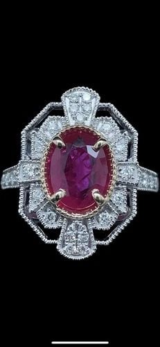 NEW 1.80CT OVAL SHAPE RUBY RING WITH 0.48TDW IN 14KT TWO-TONE GOLD, SIZE 7 (1 of 2)