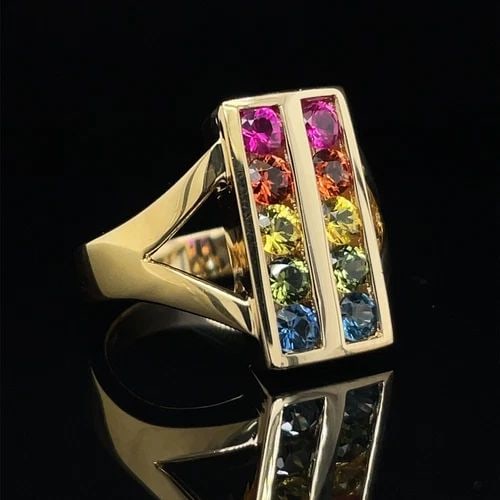 18K GOLD 1.40CT MULTI-COLOR SAPPHIRE RING (1 of 2)