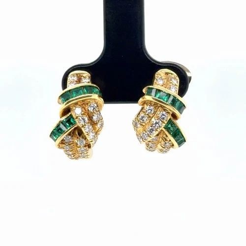 14K YELLOW GOLD EMERALD AND DIAMOND EARRINGS (1 of 2)