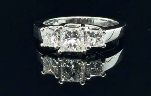 1.30 TCW NATURAL PRINCESS CUT DIAMOND I-VS2 ENGAGEMENT RING IN 14K WHITE GOLD (1 of 2)