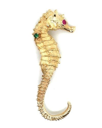 14K YELLOW GOLD SEAHORSE PIN WITH RUBY AND EMERALD (1 of 2)