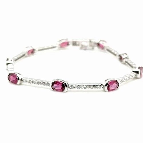 14CT WHITE GOLD 3.4CT PINK TOURMALINE AND DIAMOND BRACELET (1 of 2)