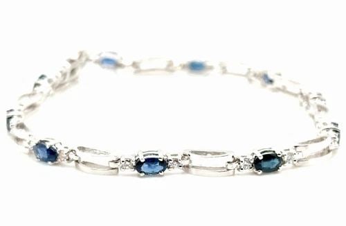 BLUE SAPPHIRE & DIAMOND BRACELET IN 14K WHITE GOLD (1 of 2)